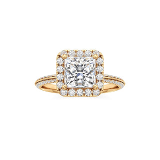Knife Edge Pavé Set Halo Emerald Engagement Ring