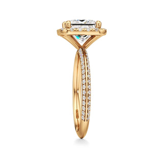 Knife Edge Pavé Set Halo Emerald Engagement Ring