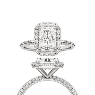 Knife Edge Pavé Set Halo Emerald Engagement Ring