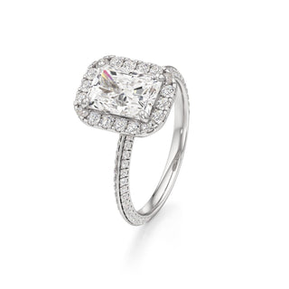 Knife Edge Pavé Set Halo Emerald Engagement Ring