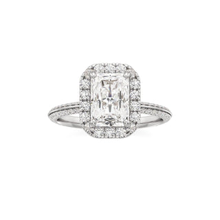 Knife Edge Pavé Set Halo Emerald Engagement Ring