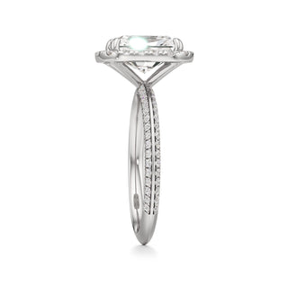 Knife Edge Pavé Set Halo Emerald Engagement Ring
