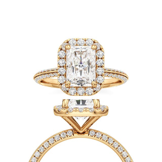 Knife Edge Pavé Set Halo Emerald Engagement Ring