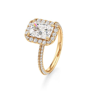 Knife Edge Pavé Set Halo Emerald Engagement Ring