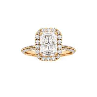 Knife Edge Pavé Set Halo Emerald Engagement Ring
