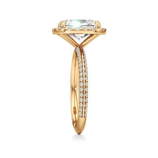 Knife Edge Pavé Set Halo Emerald Engagement Ring
