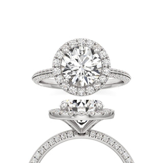 Knife Edge Pavé Set Halo Emerald Engagement Ring