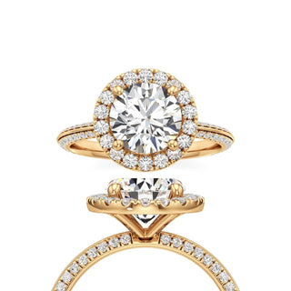 Knife Edge Pavé Set Halo Emerald Engagement Ring