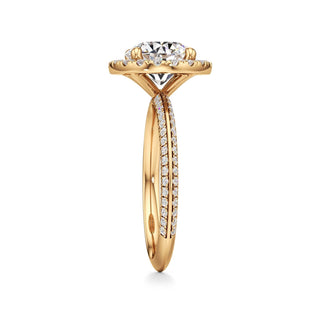Knife Edge Pavé Set Halo Emerald Engagement Ring