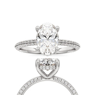 Knife Edge Pavé Set Hidden Halo Round Engagement Ring