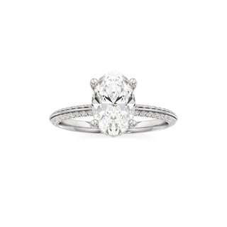Knife Edge Pavé Set Hidden Halo Round Engagement Ring
