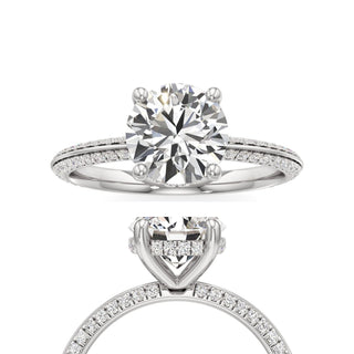 Knife Edge Pavé Set Hidden Halo Round Engagement Ring