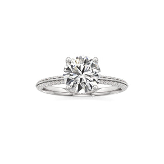 Knife Edge Pavé Set Hidden Halo Round Engagement Ring