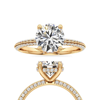 Knife Edge Pavé Set Hidden Halo Round Engagement Ring