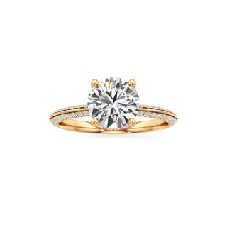 Knife Edge Pavé Set Hidden Halo Round Engagement Ring