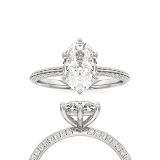 Knife Edge Pavé Set Six Prong Marquise Engagement Ring
