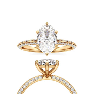Knife Edge Pavé Set Six Prong Marquise Engagement Ring