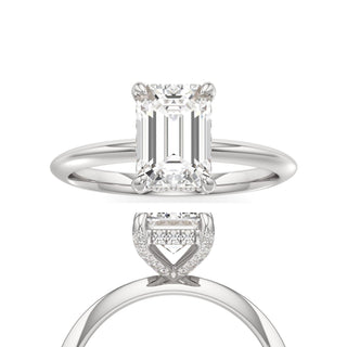 Knife Edge Plain Diamond Basket Emerald Engagement Ring