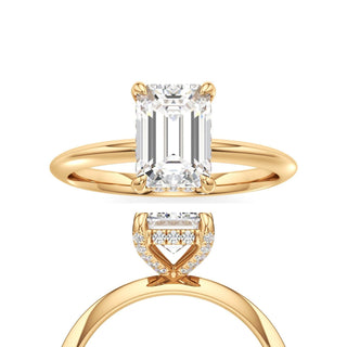 Knife Edge Plain Diamond Basket Emerald Engagement Ring