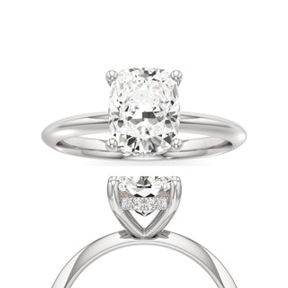 Knife Edge Plain Hidden Halo Elongated Cushion Engagement Ring
