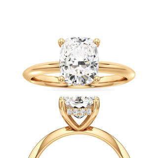 Knife Edge Plain Hidden Halo Elongated Cushion Engagement Ring