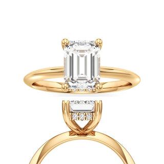 Knife Edge Plain Hidden Halo Emerald Engagement Ring