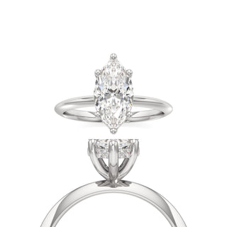 Knife Edge Plain Hidden Halo Marquise Engagement Ring