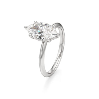 Knife Edge Plain Hidden Halo Round Engagement Ring
