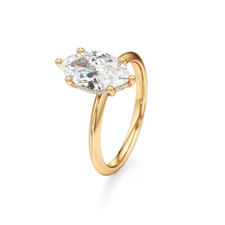 Knife Edge Plain Hidden Halo Round Engagement Ring