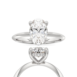 Knife Edge Plain Hidden Halo Oval Engagement Ring