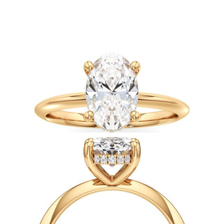 Knife Edge Plain Hidden Halo Oval Engagement Ring