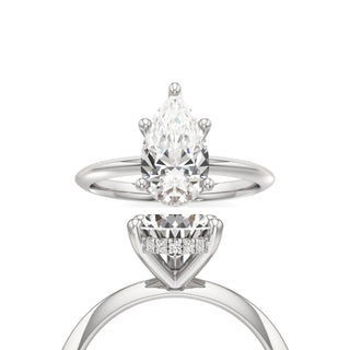 Knife Edge Plain Hidden Halo Pear Engagement Ring