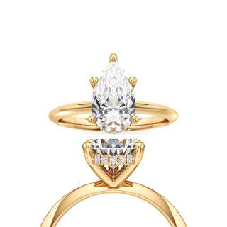 Knife Edge Plain Hidden Halo Pear Engagement Ring