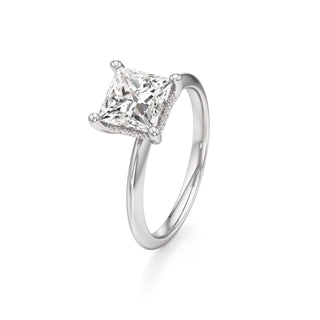 Knife Edge Plain Hidden Halo Round Engagement Ring