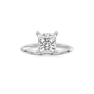 Knife Edge Plain Hidden Halo Round Engagement Ring