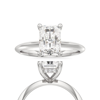 Knife Edge Plain Hidden Halo Radiant Engagement Ring