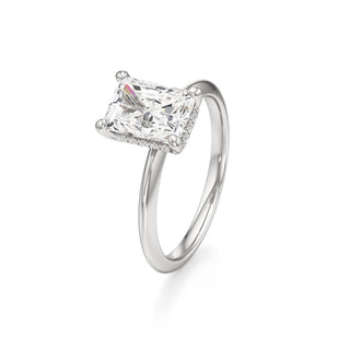 Knife Edge Plain Hidden Halo Round Engagement Ring