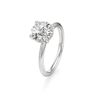 Knife Edge Plain Hidden Halo Round Engagement Ring