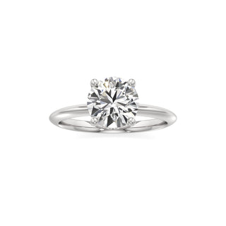 Knife Edge Plain Hidden Halo Round Engagement Ring