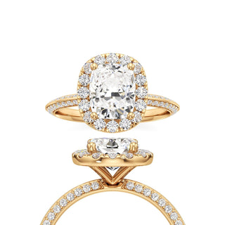 Knife Edge Prong Set Halo Round Engagement Ring