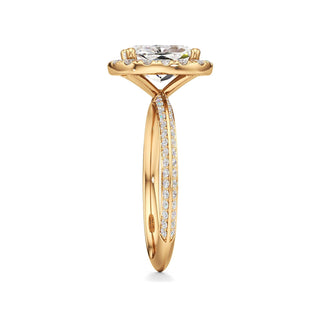 Knife Edge Prong Set Halo Round Engagement Ring