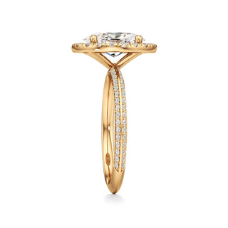 Knife Edge Prong Set Halo Round Engagement Ring