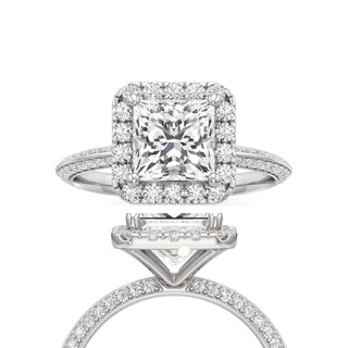 Knife Edge Prong Set Halo Round Engagement Ring
