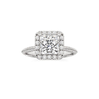 Knife Edge Prong Set Halo Round Engagement Ring
