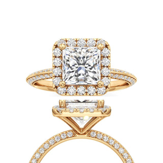 Knife Edge Prong Set Halo Round Engagement Ring