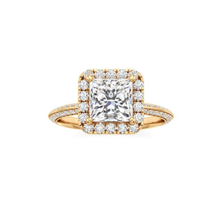 Knife Edge Prong Set Halo Round Engagement Ring
