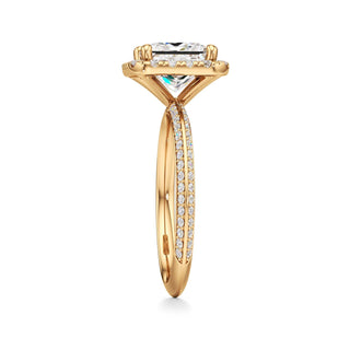 Knife Edge Prong Set Halo Round Engagement Ring