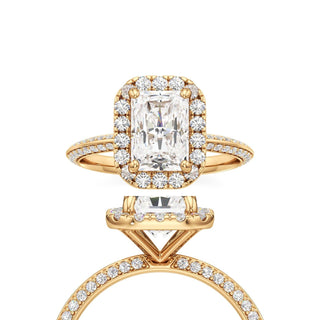Knife Edge Prong Set Halo Round Engagement Ring