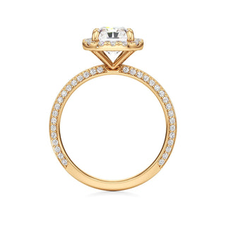 Knife Edge Prong Set Halo Round Engagement Ring