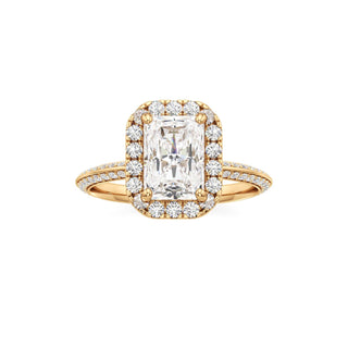 Knife Edge Prong Set Halo Round Engagement Ring